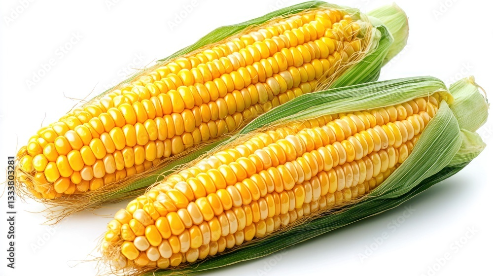 Two ears of ripe corn display bright yellow kernels Two ears of ripe corn display bright yellow kernels