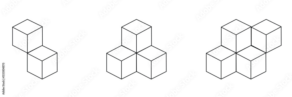 Cubes line icon. Solving problems, question mark, conundrum, application development, creative thinking. Board games concept. Vector black line icon on a white background . Vector illustration . Cubes line icon. Solving problems, question mark, conundrum, application development, creative thinking. Board games concept. Vector black line icon on a white background . Vector illustration .