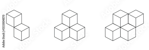 Cubes line icon. Solving problems, question mark, conundrum, application development, creative thinking. Board games concept. Vector black line icon on a white background . Vector illustration . 