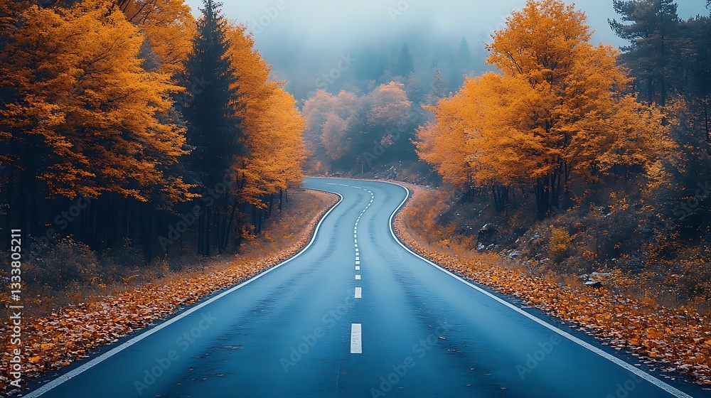 Fototapeta premium Scenic autumn road in forest view background