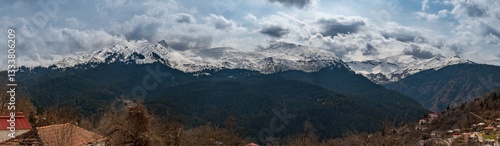 Obraz na płótnie South Pindos peaks Loupata, Marosa and Avgo view from Neraidochori village near Pertouli, Trikala, Greece w salonie