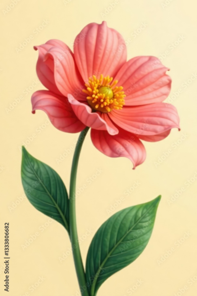 Obraz premium Large bright flower on cream-colored background, floral, large, garden