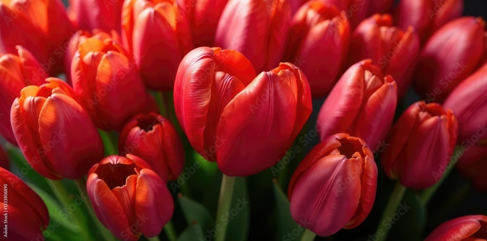 Large bunch of red tulips with a central heart shape, heart, bloom Large bunch of red tulips with a central heart shape, heart, bloom