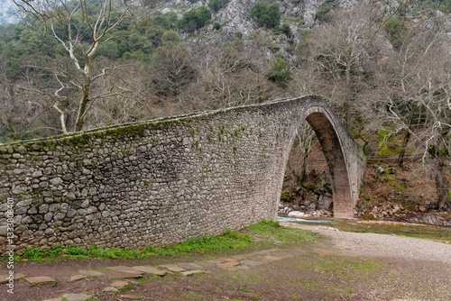 Obraz na płótnie Saint Vissarion stone arched bridge (Porta, Portaikos) near Pyli village, Thessaly, Greece w salonie