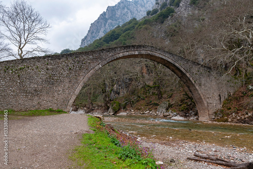 Obraz na płótnie Saint Vissarion stone arched bridge (Porta, Portaikos) near Pyli village, Thessaly, Greece w salonie