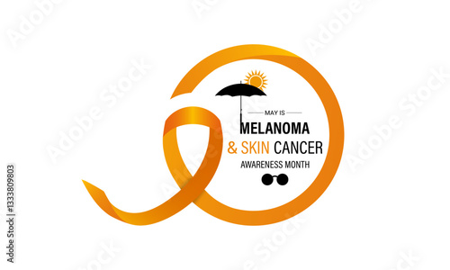 Vector graphic of Melanoma and skin cancer awareness month observed every year in May. This month is Promote sun safety practices to reduce the risk of skin cancer. Realistic Ribbon. Ultraviolet rays.