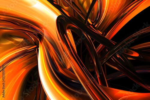 A vibrant orange and black background with bold, dynamic swirls, creating a striking and energetic visual effect.