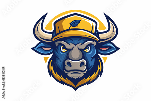 funny bull head with nice cap logo vector