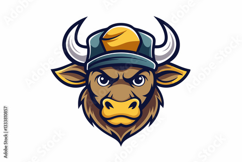 funny bull head with nice cap logo vector