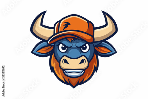 funny bull head with nice cap logo vector