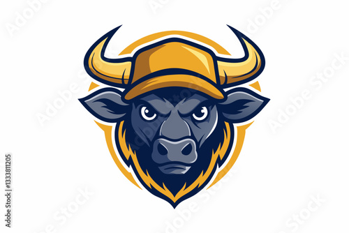 funny bull head with nice cap logo vector