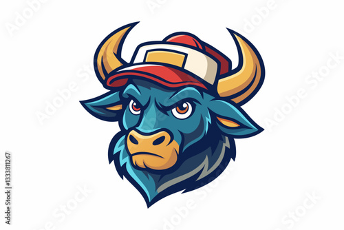 funny bull head with nice cap logo vector