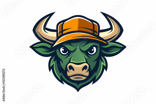 funny bull head with nice cap logo vector