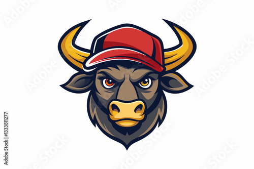 funny bull head with nice cap logo vector