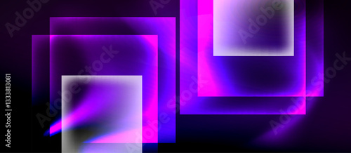 Glass squares with neon shiny light abstract background