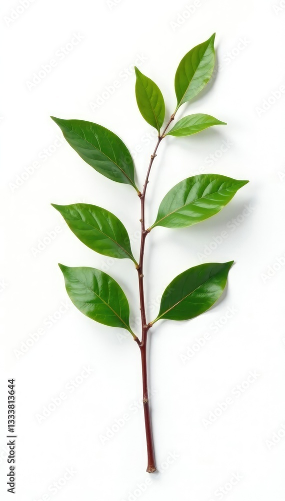 Fototapeta premium Single isolated branch on a plain white background with shadows, solitary branch, shadow, botanical
