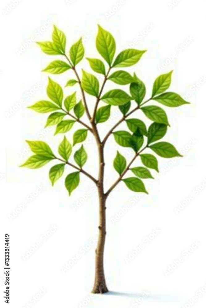 Single isolated branch on white background with leaves, tree, forest Single isolated branch on white background with leaves, tree, forest