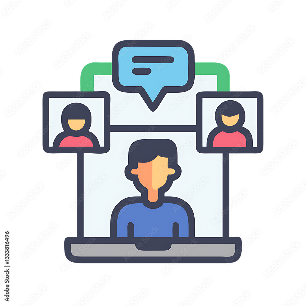 A Vibrant Online Meeting Connecting People Across Distances, Fostering Collaboration And Communication Using A Laptop Interface With Bright Color Palettes Isolated on Transparent Background A Vibrant Online Meeting Connecting People Across Distances, Fostering Collaboration And Communication Using A Laptop Interface With Bright Color Palettes Isolated on Transparent Background