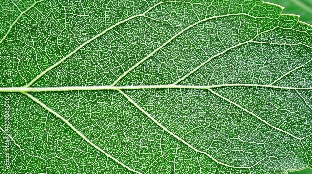 Close-up view of a green leaf showing detailed venation pattern for botanical education or nature backgrounds Close-up view of a green leaf showing detailed venation pattern for botanical education or nature backgrounds