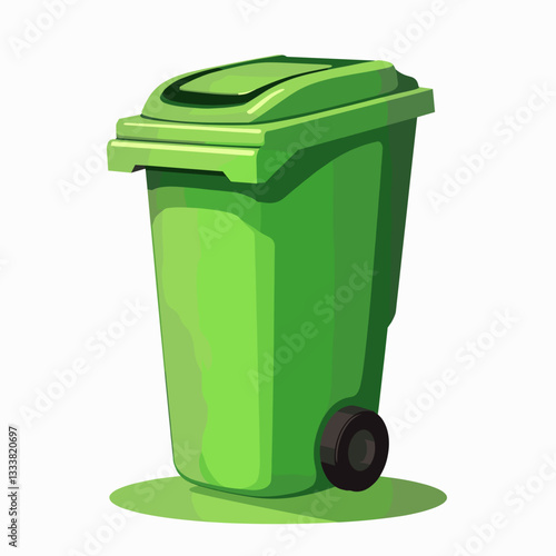 Green compost bin on white background, sustainable living
