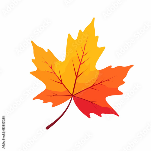 Vibrant autumn maple leaf illustration on white background, seasonal change
