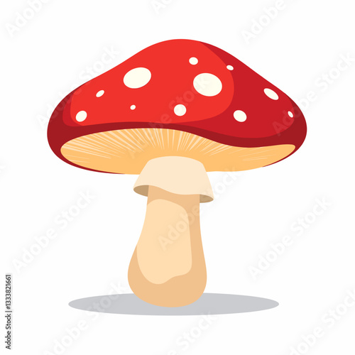 Red mushroom illustration on white background, nature concept