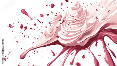 The image showcases an abstract composition featuring a central mass of pink and red paint in a dynamic, swirling pattern.  The paint appears glossy and viscous, with visible texture and flow