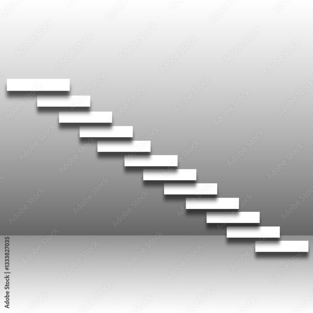 Minimalist abstract staircase design, featuring a series of floating steps forming a geometric zigzag pattern. The artwork has a monochrome color scheme with soft shadows Minimalist abstract staircase design, featuring a series of floating steps forming a geometric zigzag pattern. The artwork has a monochrome color scheme with soft shadows