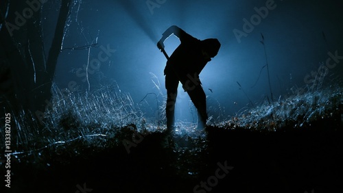 Mysterious Figure Digging in the Dark