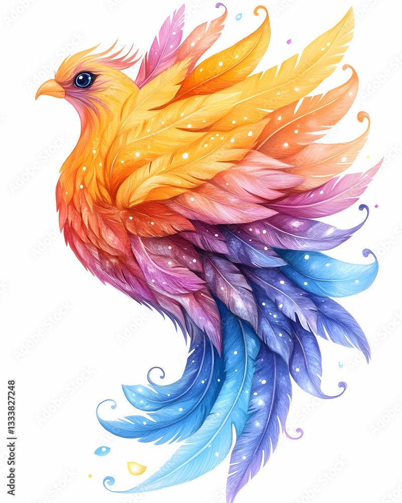 Obraz premium Colorful mythical bird illustration, fantasy artwork, digital art, decorative