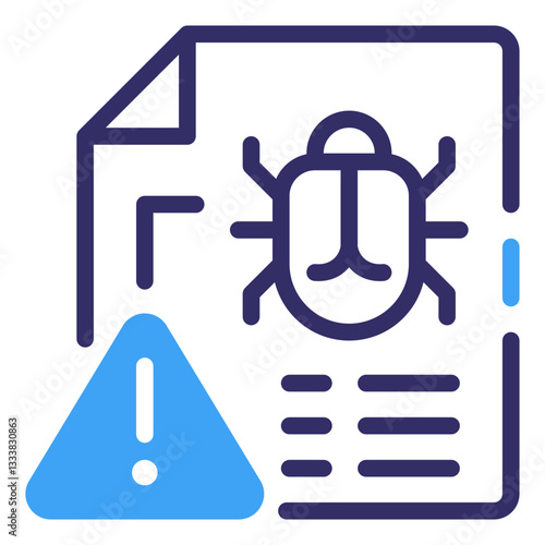 Bug Warning: Digital depiction of a document, a stark warning about the presence of a dangerous computer virus, underscored by an icon. Malware icon