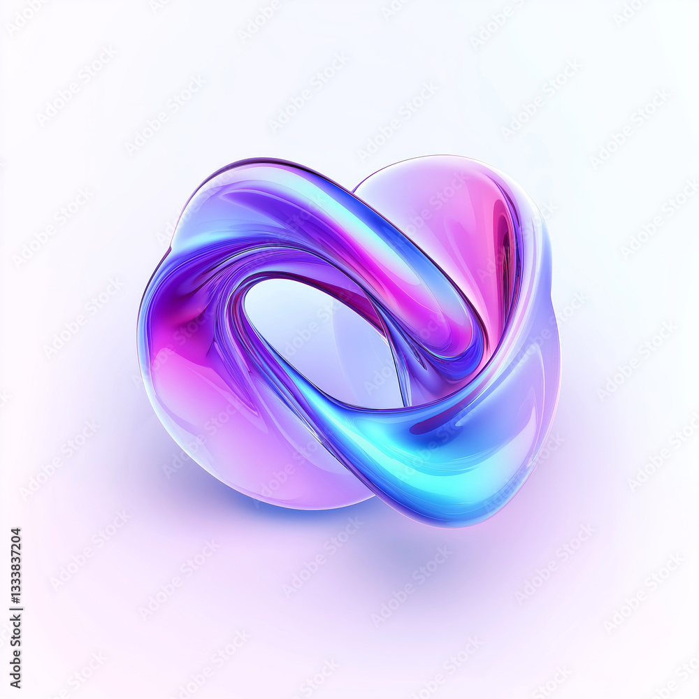 Pink and blue metallic abstract 3d shape with a hole in the center, casting subtle shadows on a soft gradient background. Pink and blue metallic abstract 3d shape with a hole in the center, casting subtle shadows on a soft gradient background.