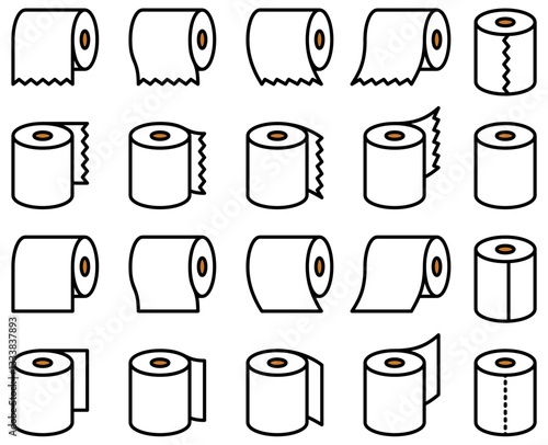 様々な形のトイレットペーパー、ロール紙のベクターイラストのセット
