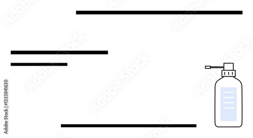 Hand sanitizer bottle with a pump, surrounded by horizontal black lines. Ideal for hygiene, cleanliness, healthcare, minimalism, safety, pandemic awareness and sanitation themes. Flat simple