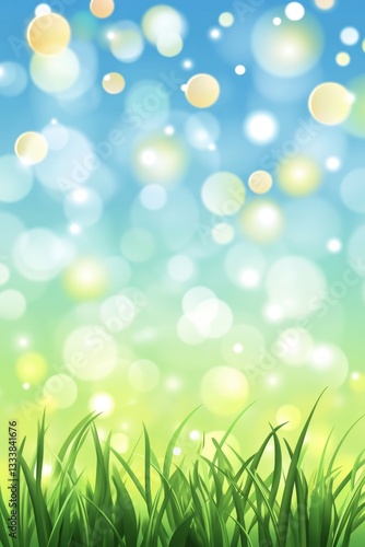 Vibrant Spring Meadow: A Serene Landscape of Green Grass and Sparkling Light