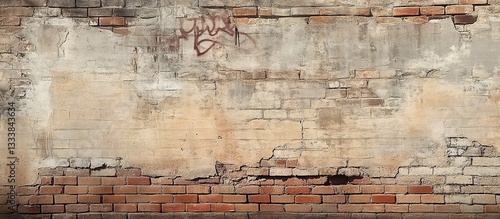 Old grunge brick wall texture with graffiti. The background is an old cracked concrete surface. 