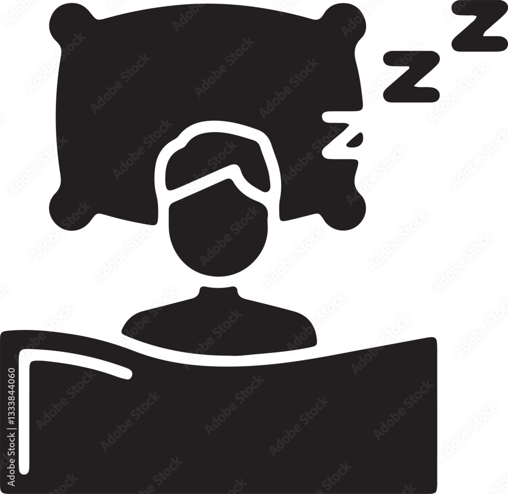 Illustration of a man sleeping soundly on a bed with a pillow Illustration of a man sleeping soundly on a bed with a pillow