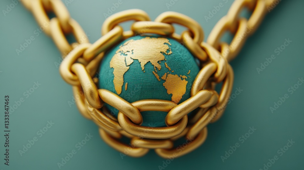 Golden Chains Surrounding a Globe Representing Connection and Unity Golden Chains Surrounding a Globe Representing Connection and Unity