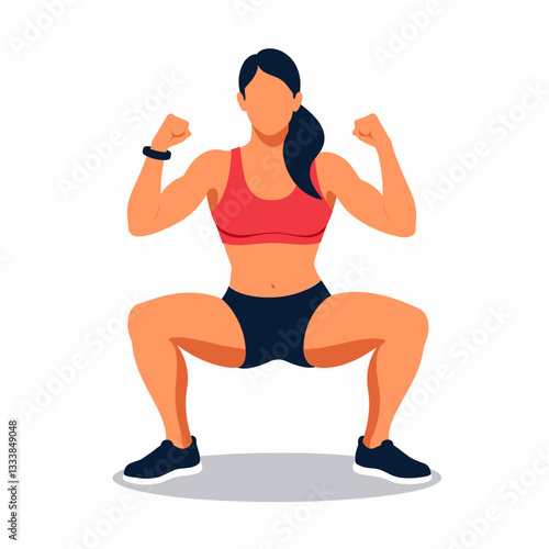 Powerful woman squatting in athletic wear, fitness motivation