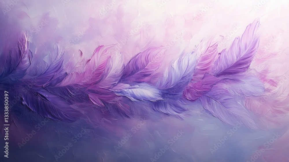 Obraz premium A soft canvas, painted in hues of lavender, mint, and rose, featuring a mesmerizing, abstract arrangement of feathers, creating a sense of tranquility and ethereal grace.