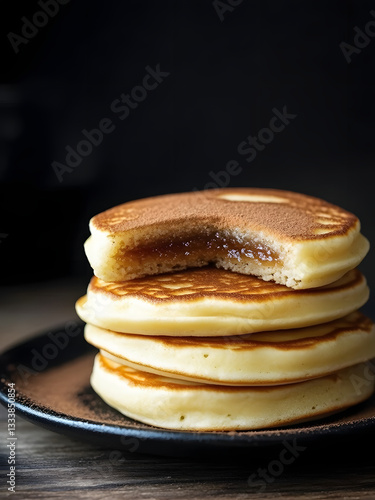 Golden-Brown Hotteok (Korean Sweet Pancake) with a Bite Showing Gooey Cinnamon Filling
