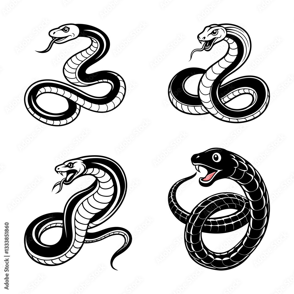 Obraz premium realistic coiled snake vector icon. detailed snake illustration for branding and logos. elegant and modern snake design with intricate scales.