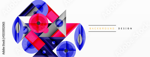 Geometric abstract composition with intersecting shapes, circles, triangles, and gradients, blending vibrant colors and dynamic contrasts to create a modern, futuristic visual design