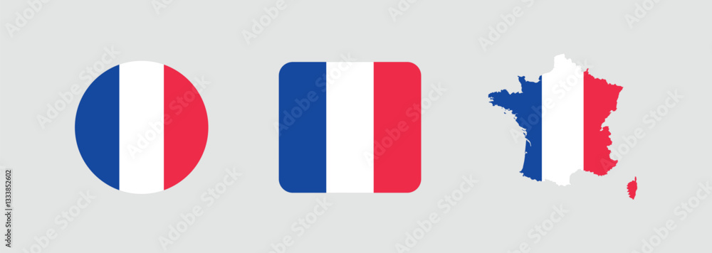 Vector France National Flag icon collection. Set of France Flag Icons in Various Shapes. Vector France National Flag icon collection. Set of France Flag Icons in Various Shapes.