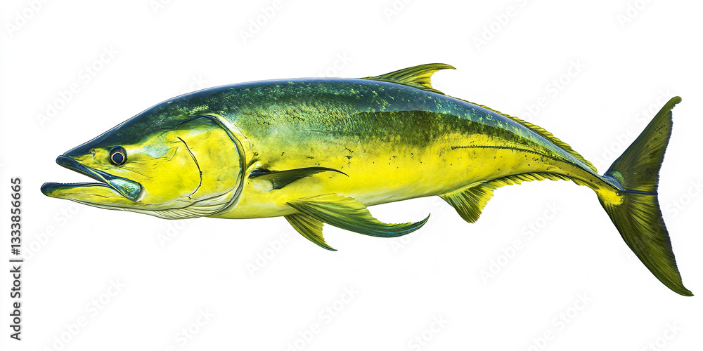 vibrant mahi mahi fish in mid motion on white background vibrant mahi mahi fish in mid motion on white background