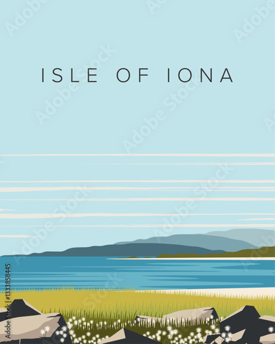 Isle of Iona travel poster, Scotland poster, banner