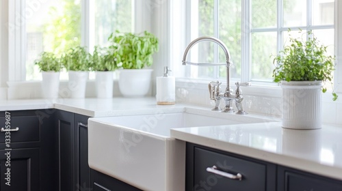 Kitchen sink area modern contemporary style decoration workplace close up pantry home interior design detail set of clean