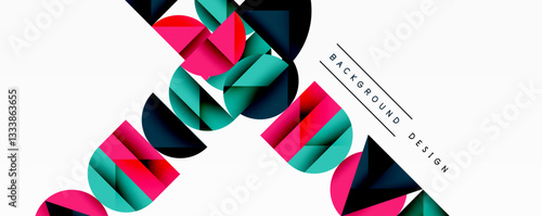 Abstract geometric pattern with intersecting circles and triangles in gradients. The high-contrast composition creates depth and a dynamic, modern aesthetic