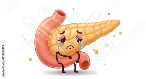 Cartoon Pancreas Crying with Tears Sad Illustration for Health Awareness