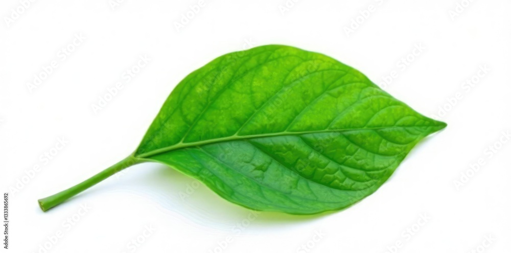 Fototapeta premium Single green leaf isolated on white background, foliage, botanical, floral